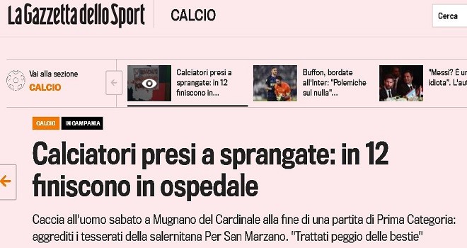 Carotenuto-San Marzano: la rissa finisce su La Gazzetta dello Sport