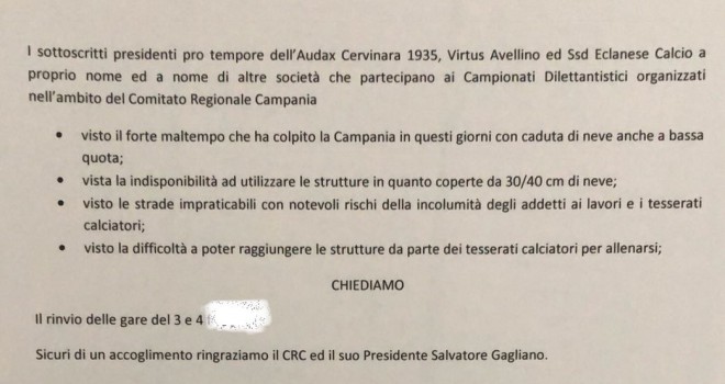 la richiesta inoltrata alla FIGC