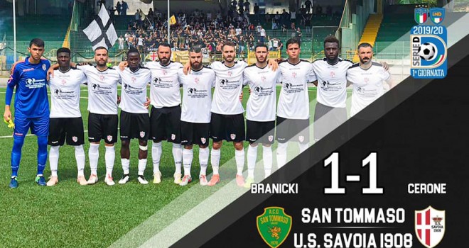 Savoia, pari al debutto: col San Tommaso &egrave; 1-1